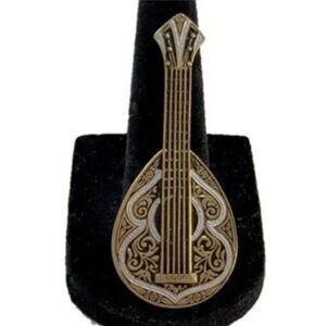 Vintage Brass Spanish Damascene Mandolin Brooch Pin